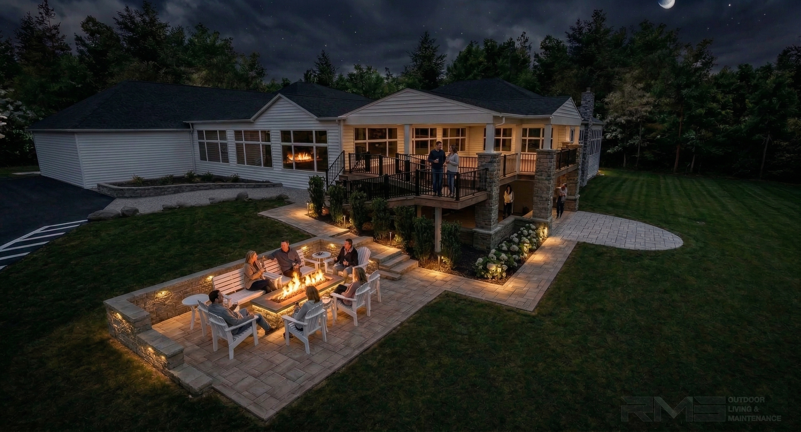 Revision 2 evening rendering of the proposed Moon Brook patio and fire feature.